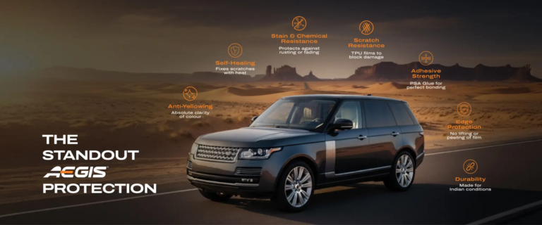 Diagram showcasing how Aegis films protects car’s paint.