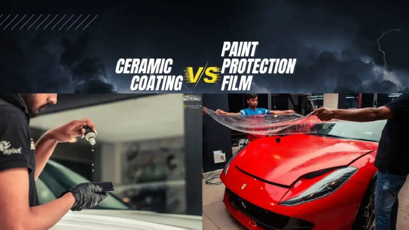 Image showing ceramic coating vs paint protection film side by side