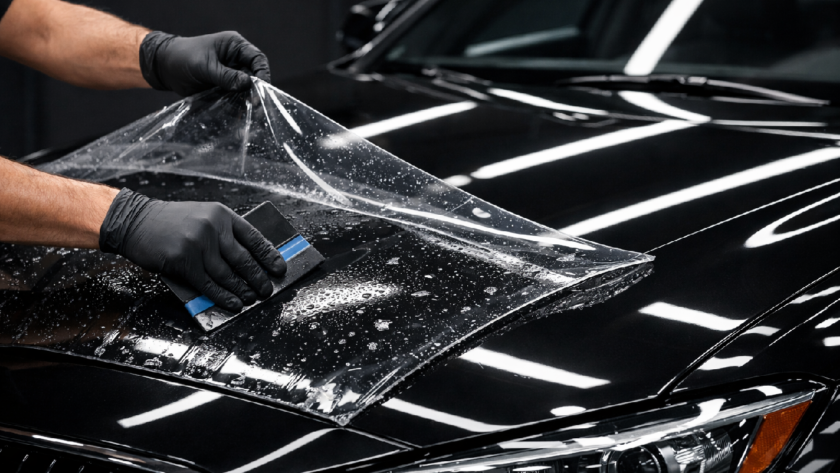 A high-end car navigating busy Indian roads, highlighting the need for car paint protection film.