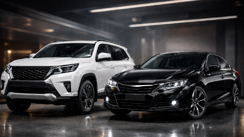Image of SUV and Sedan side by side.