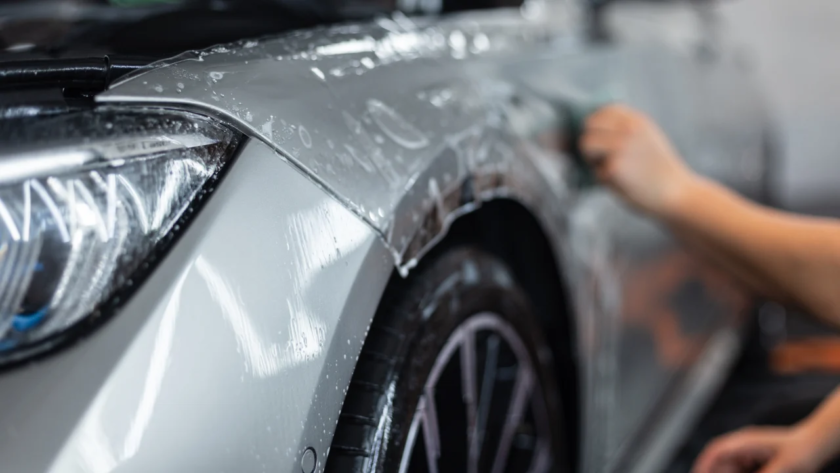 Image of PPF being applied on car