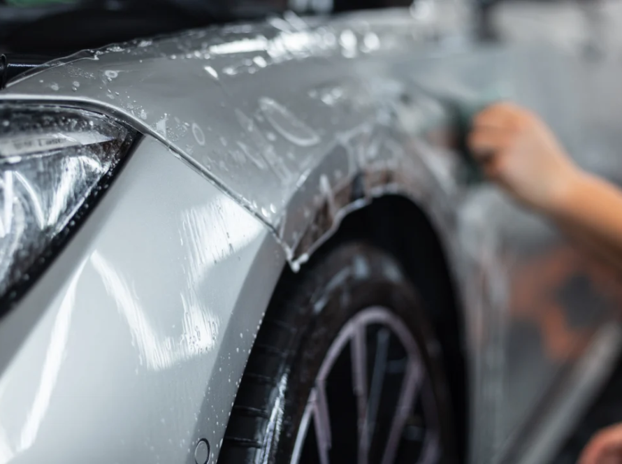 Image of PPF being applied on car