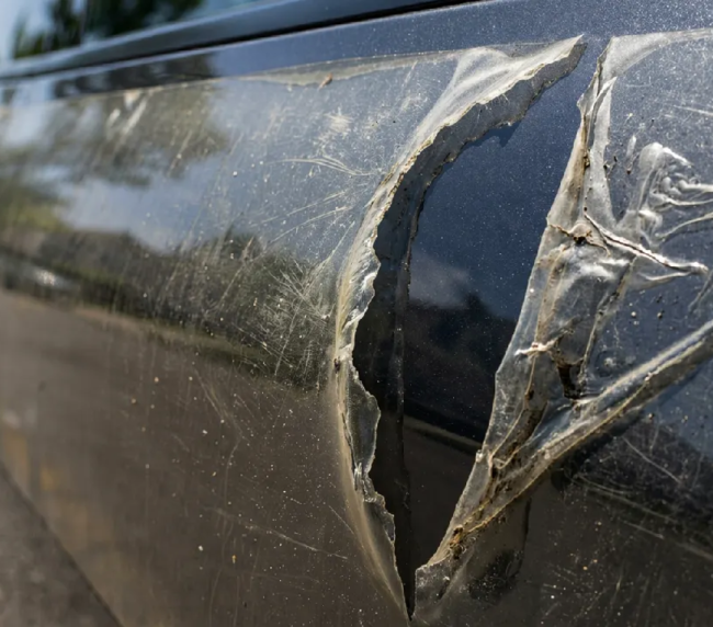 Image of a torn PPF on a car