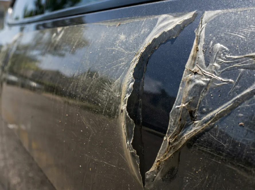 Image of a torn PPF on a car