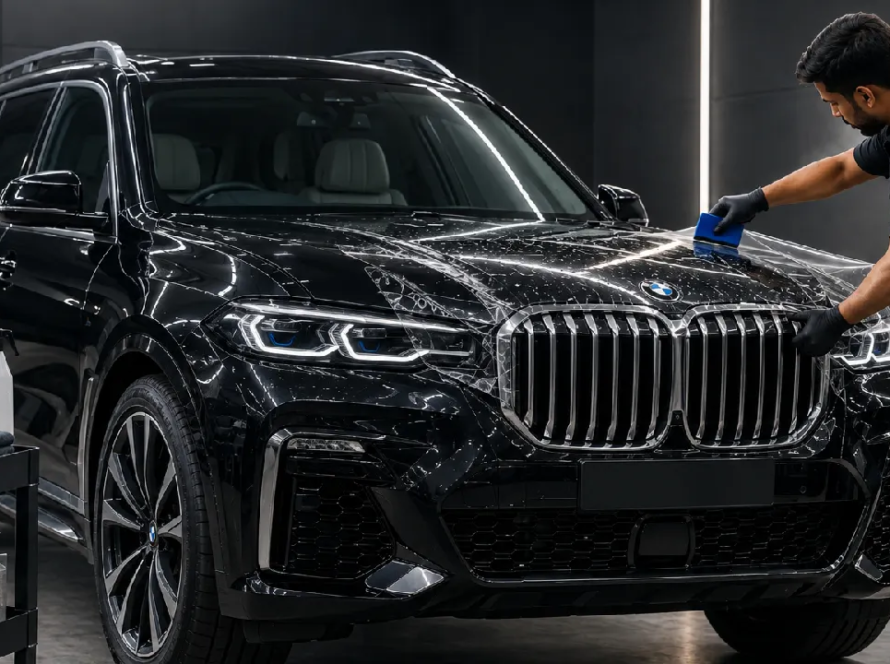 New SUV with untouched factory paint before PPF installation